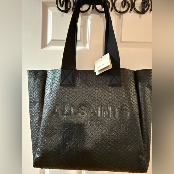 AllSaints Black Charcoal Leather Embossed Tote BRAND NEW!!